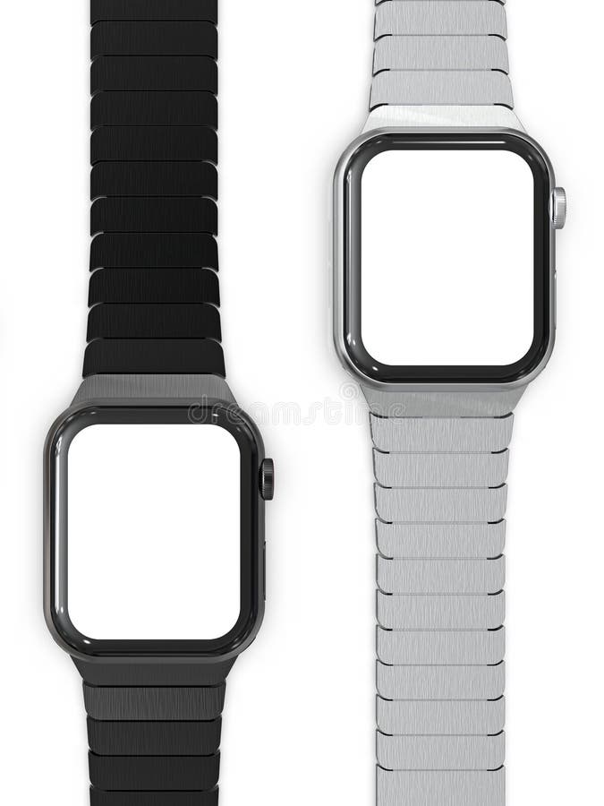 2个苹果计算机手表4样式smartwatch设备,平在桌上 库存例证 2个苹果计算机手表4样式smartwatch设备,平在桌上 库存例证